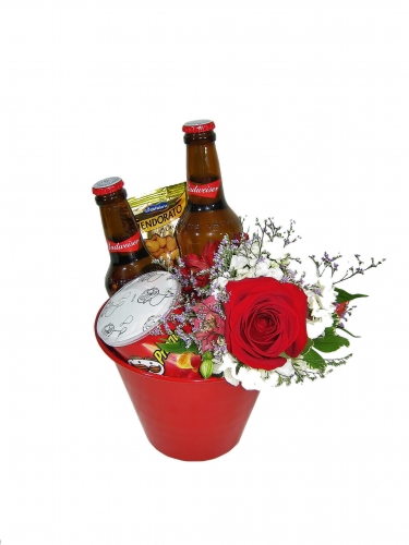 Balde cerveja com flores