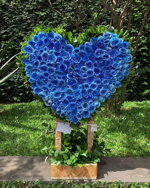 Coração de rosas azuis