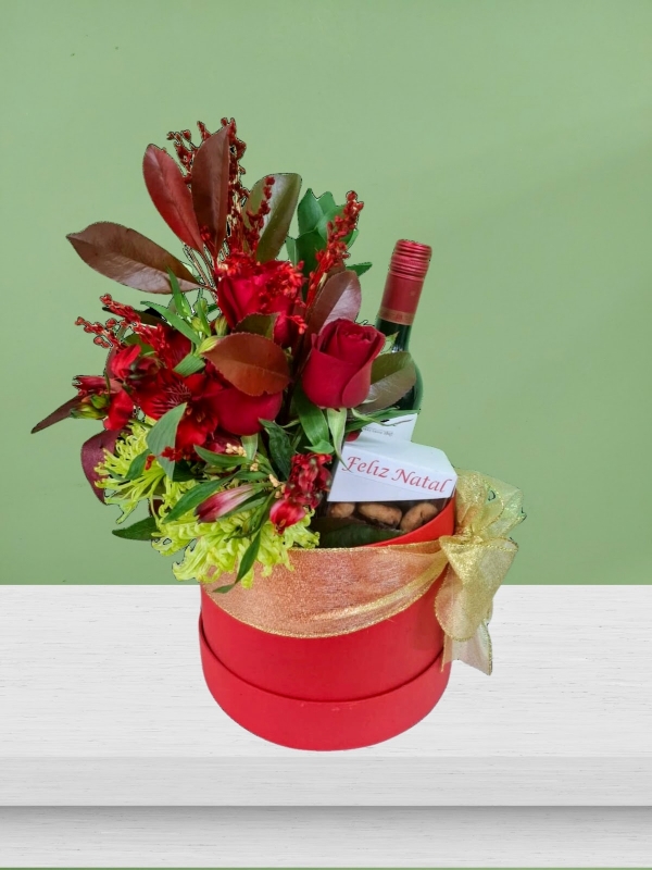 Box com flores e vinho, natal